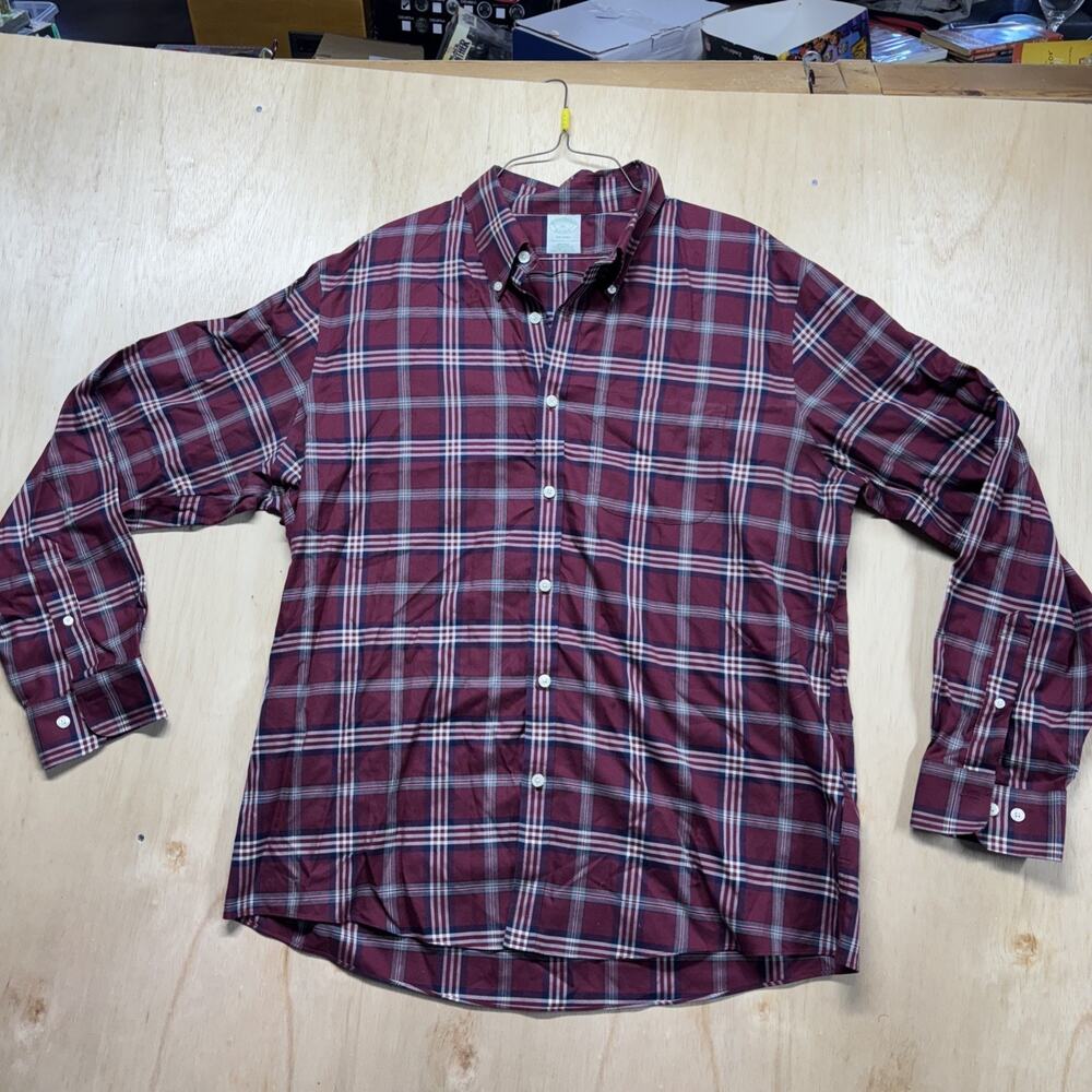 Brooks Brothers Milano Button Down XL Maroon Striped Collar Shirt